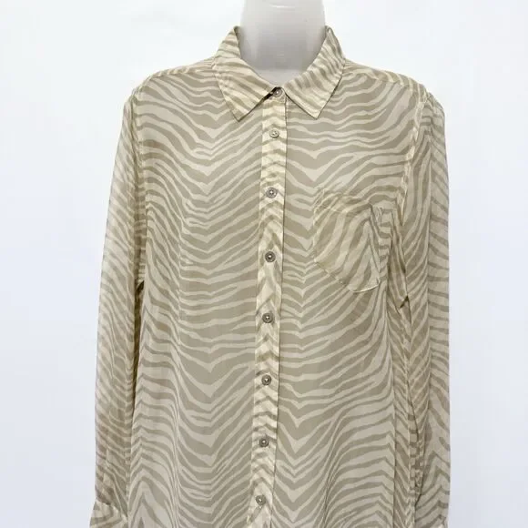Equipment Femme Zebra Print 100% Silk Button Down Shirt Sz Large Beige  Neutral - Picture 2 of 7